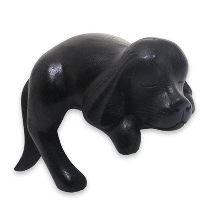 Sleepy Black Cocker Spaniel Black Wood Handmade Cocker Spaniel Puppy Sculpture