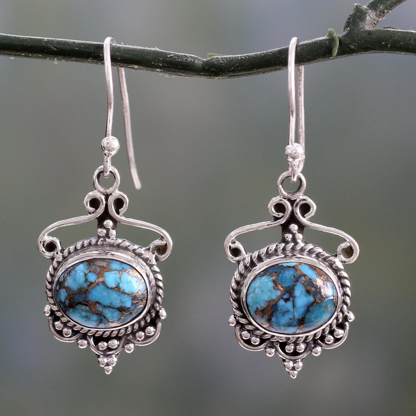 Oceans of Love Blue Composite Turquoise and Sterling Silver Dangle Earrings