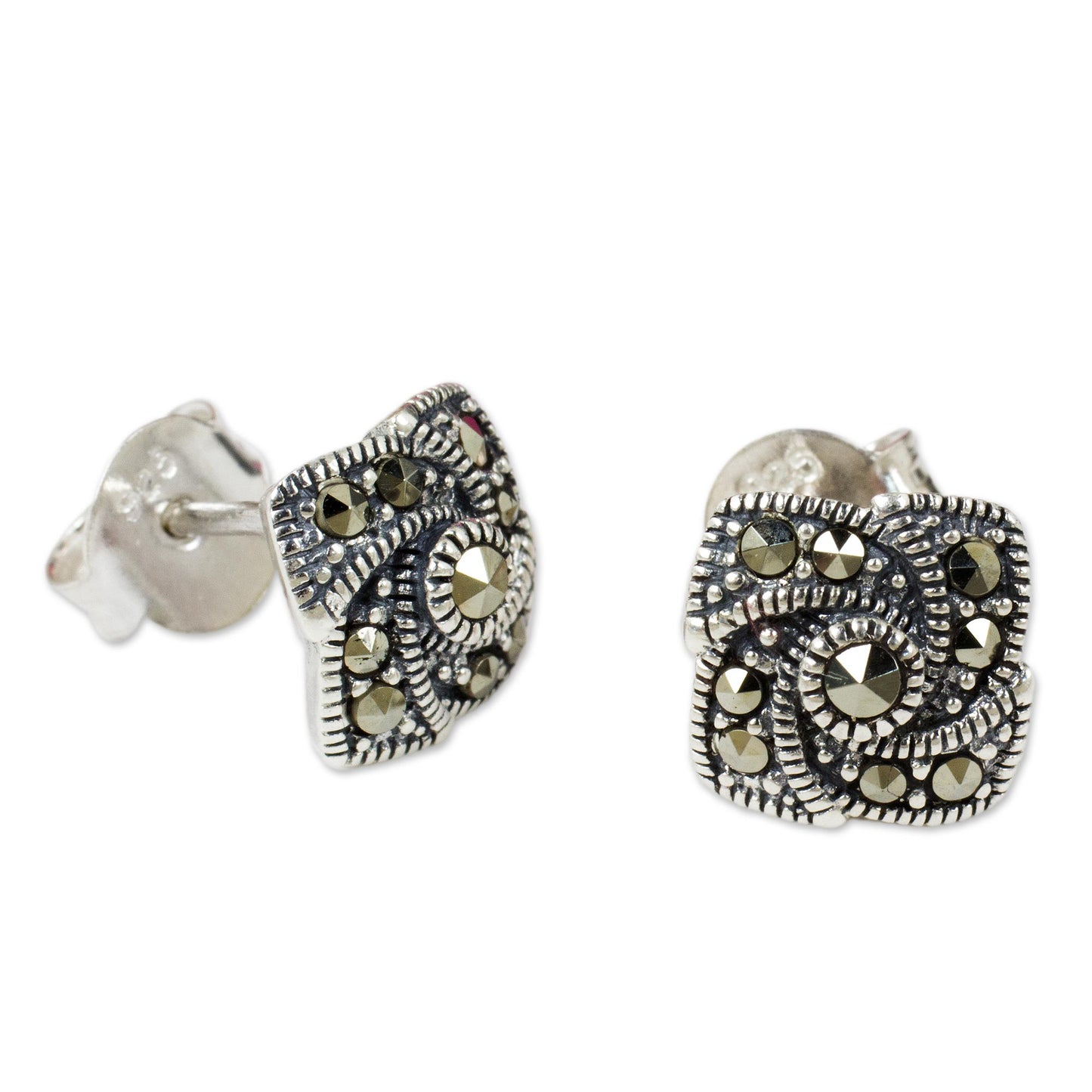 Starlight Pinwheels Modern Style 925 Sterling Silver Earrings with Marcasite