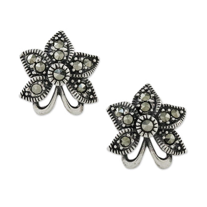 Dewkissed Orchids Sterling Silver Orchid Flower Earrings with Marcasite