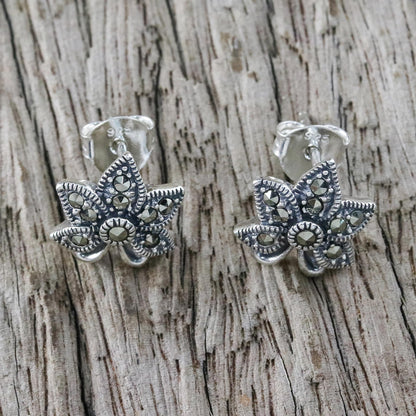 Dewkissed Orchids Sterling Silver Orchid Flower Earrings with Marcasite