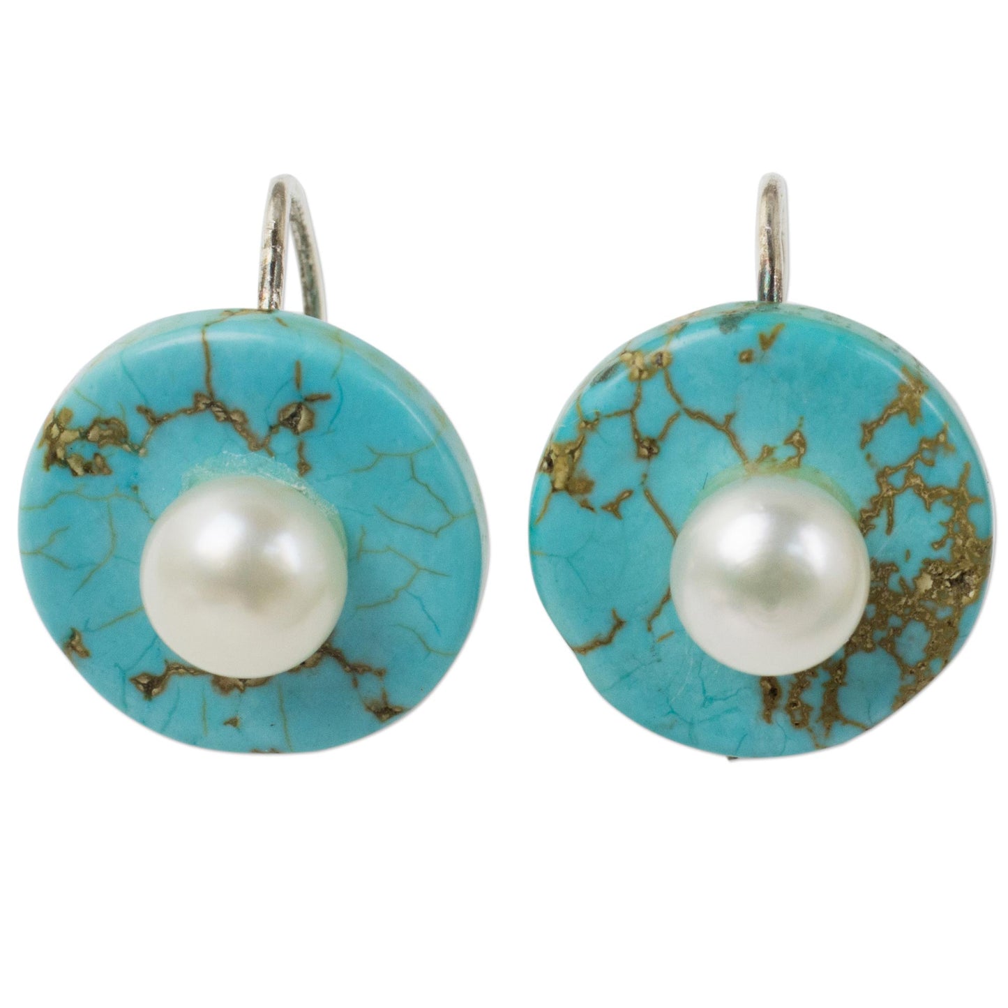 Bohemian Moon Turquoise Color Calcite Earrings with Cultured Pearls