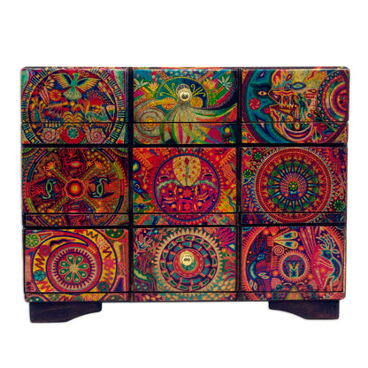 Huichol Portal Multicolor Huichol Theme on Decoupage Jewelry Box