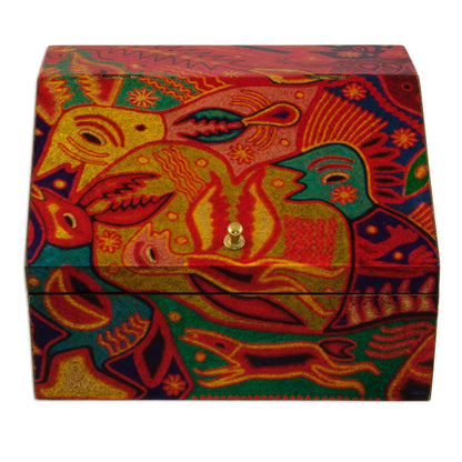 Huichol Essence Huichol Cosmogony on 6-Inch Decoupage Wood Jewelry Box
