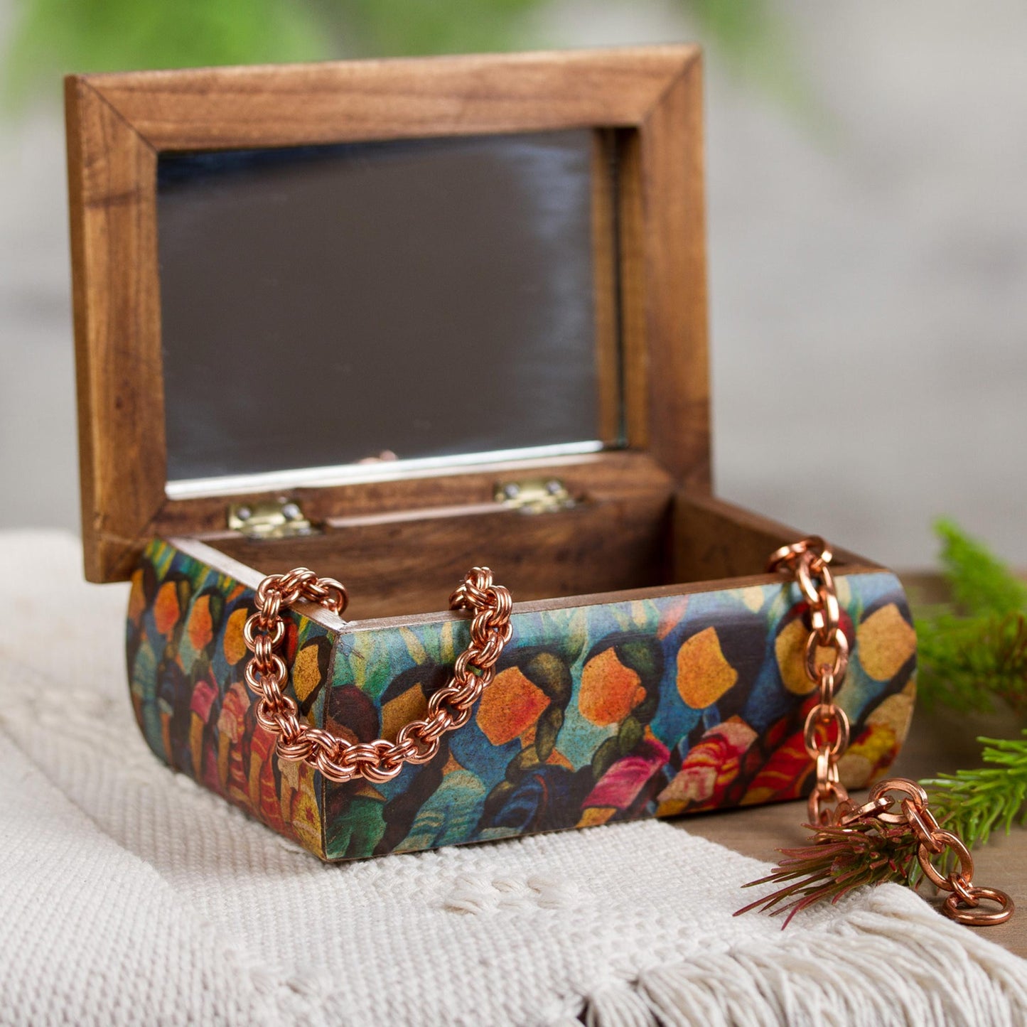 Huichol Women Huichol Women on Wood Decoupage Jewelry Box with Mirror