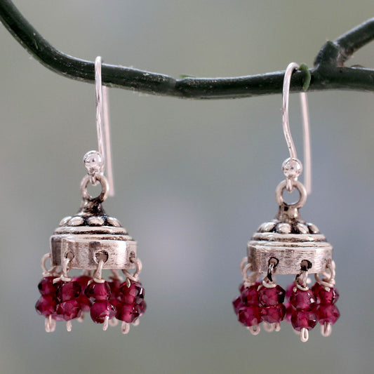 Traditional Grace Garnet & Silver Jhumki Chandelier Earrings