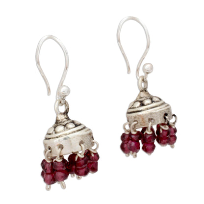 Traditional Grace Garnet & Silver Jhumki Chandelier Earrings