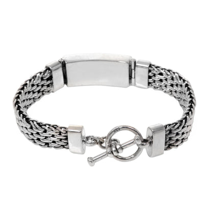 Bali Spirit Panther Link Chain Bracelet with Pendant in 925 Silver