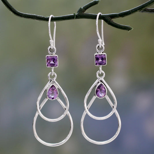 Purple Ice Contemporary Sterling Silver Earrings with Amethysts