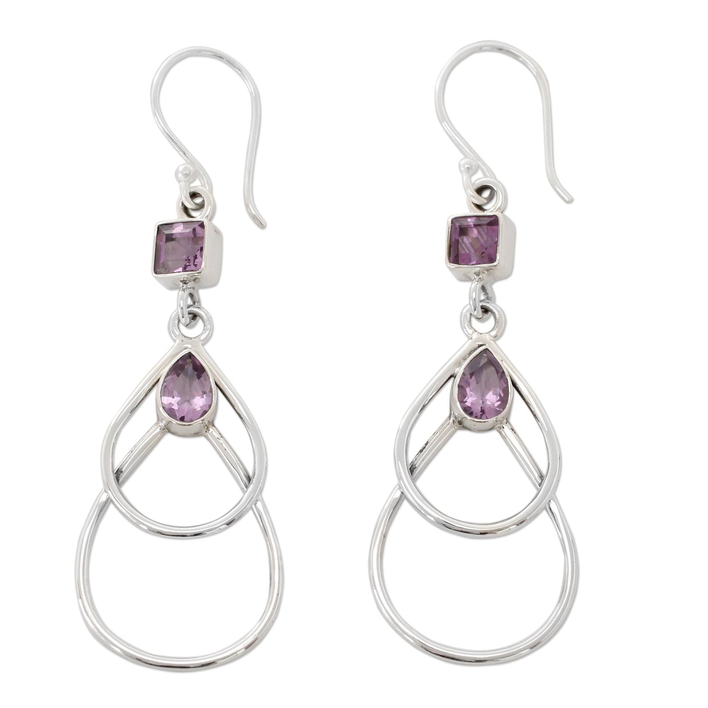 Purple Ice Contemporary Sterling Silver Earrings with Amethysts