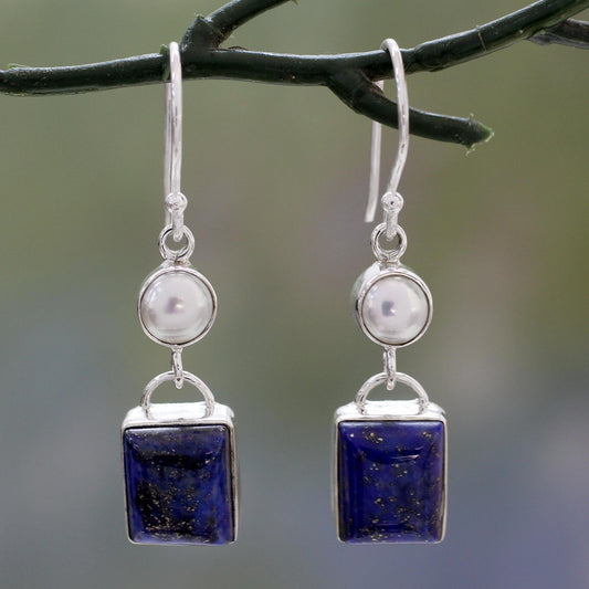 Bangalore Glam Lapis Lazuli Pearl Earrings