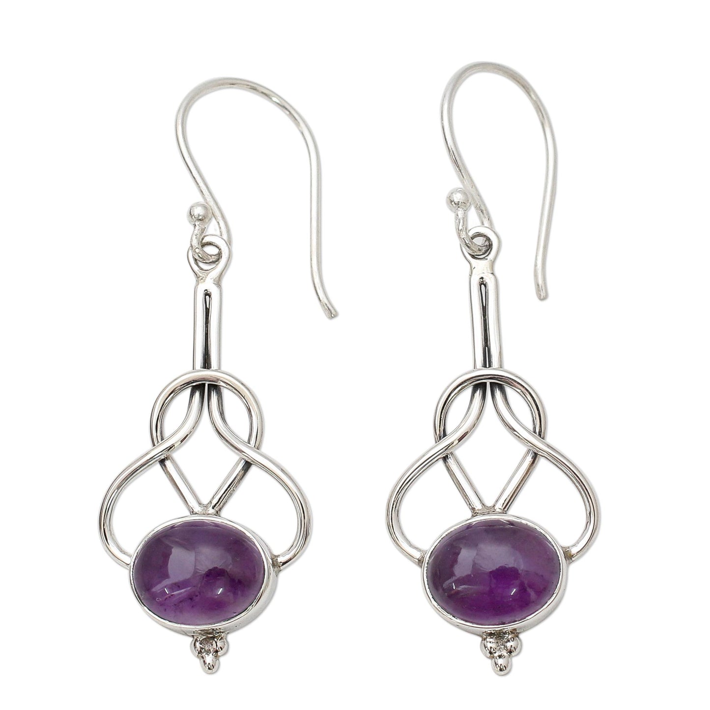 Wisdom Path Dangle Earrings with Amethyst Cabochons in Sterling Silver