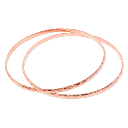 'Rose Gold Mosaic' Women's Gold Plated Silver Bangle Bracelets from Bali (Pair)