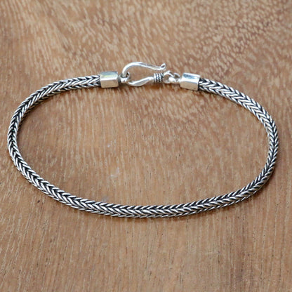 Dragon's Tail Hand Crafted Sterling Silver Chain Bracelet from Bali