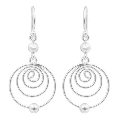 Point A Modern Sterling Silver Dangle Earrings with Spiral Motif