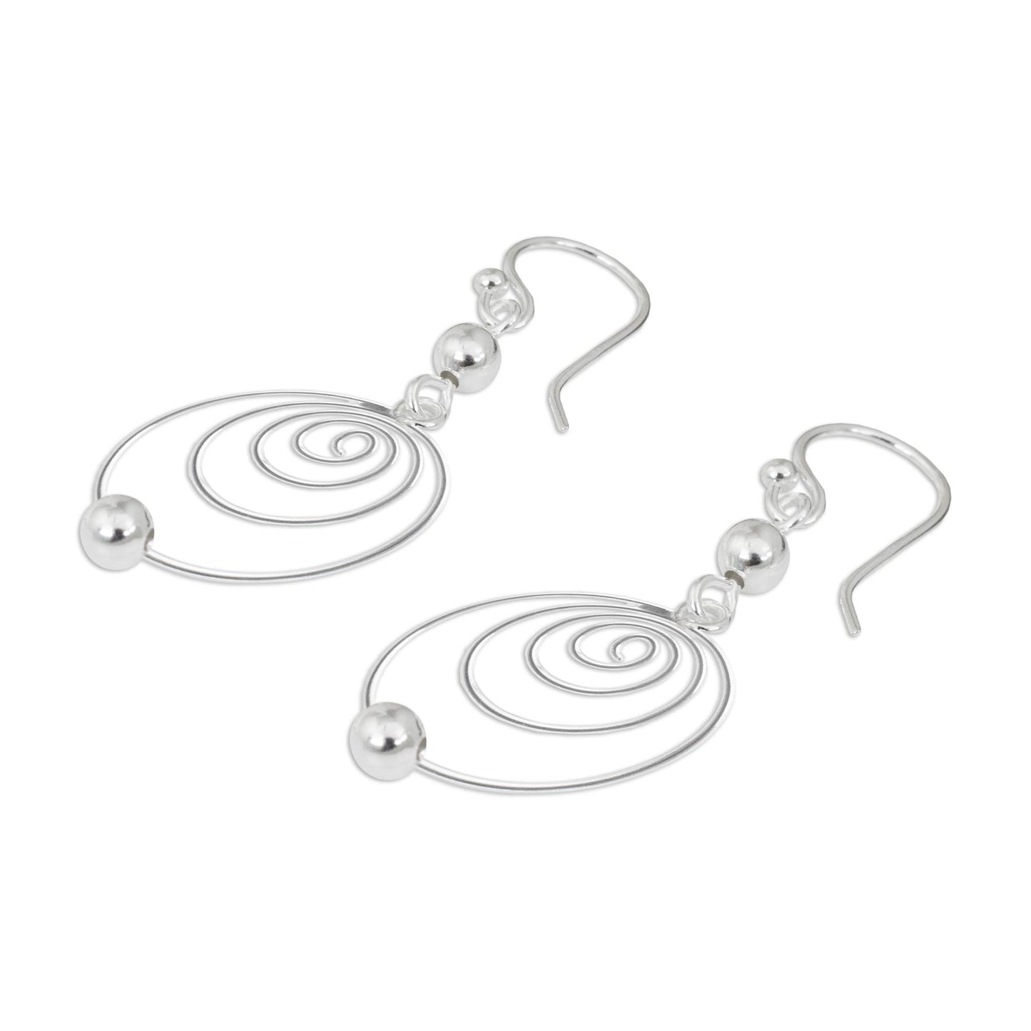 Point A Modern Sterling Silver Dangle Earrings with Spiral Motif