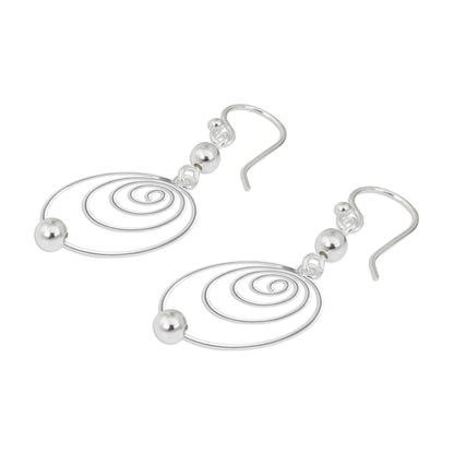 Point A Modern Sterling Silver Dangle Earrings with Spiral Motif