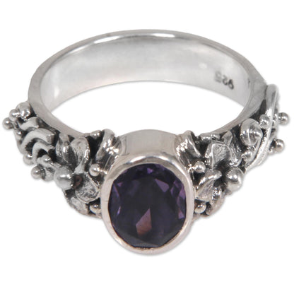 Frangipani Path Amethyst and Sterling Silver Single Stone Flower Ring