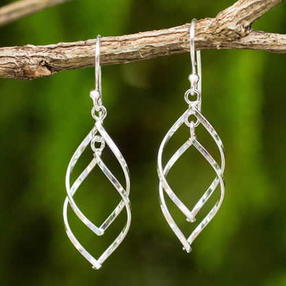 Forever Joined Contemporary Dangle Earrings in Polished Sterling Silver