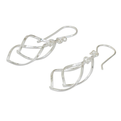 Forever Joined Contemporary Dangle Earrings in Polished Sterling Silver