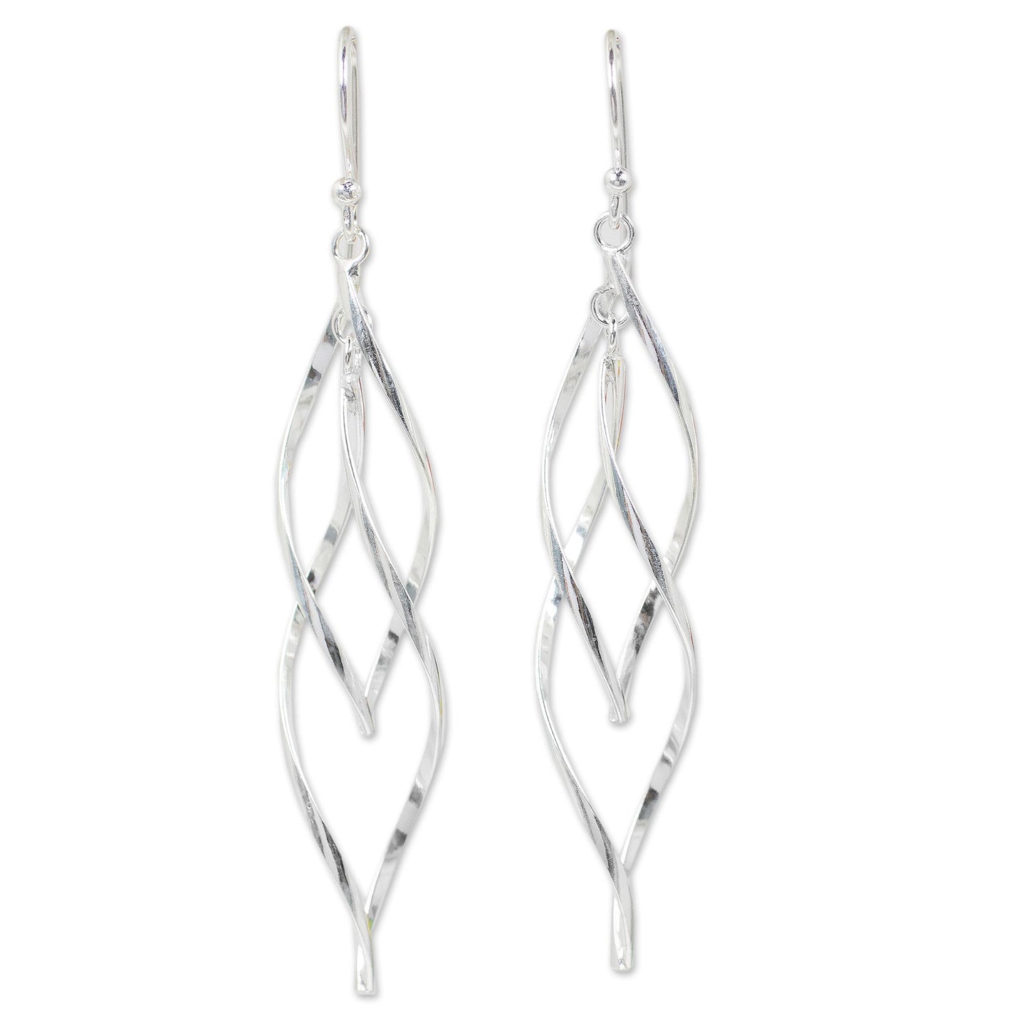 Ribbon Helix Contemporary Design Dangle Earrings in Sterling Silver