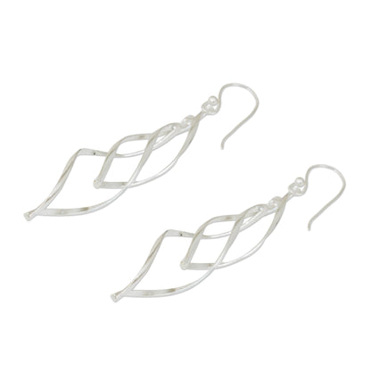 Ribbon Helix Contemporary Design Dangle Earrings in Sterling Silver