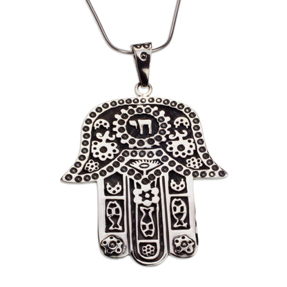 Hamsa Amulet Artisan Crafted Taxco Sterling Silver Hamsa Symbol Necklace