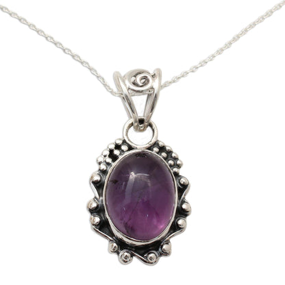 Twilight Mist Amethyst Pendant Necklace with Polished and Oxidized Silver