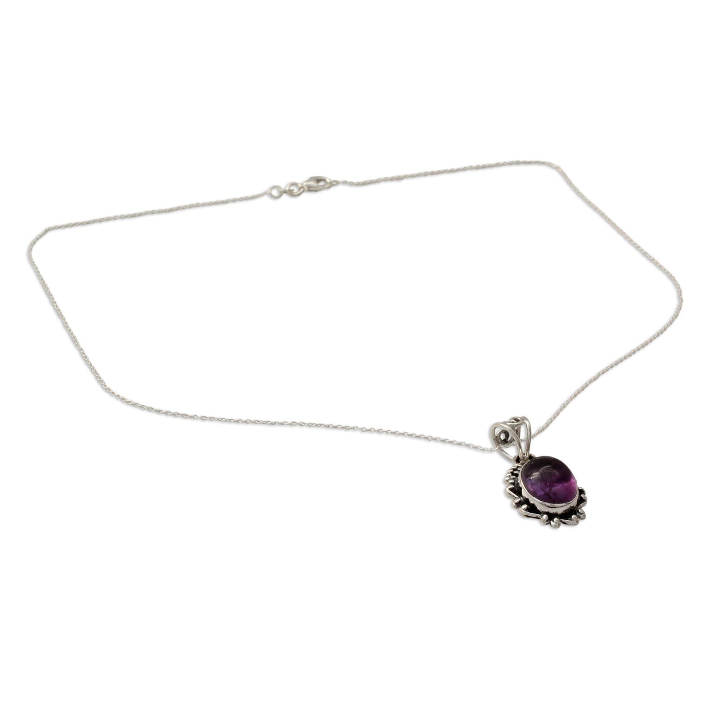 Twilight Mist Amethyst Pendant Necklace with Polished and Oxidized Silver