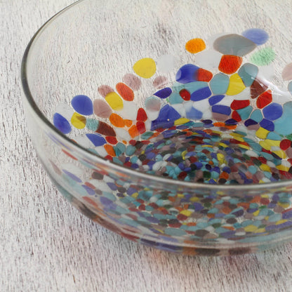 Confetti Festival Colorful Hand Blown Glass Bowl for Serving or Salads