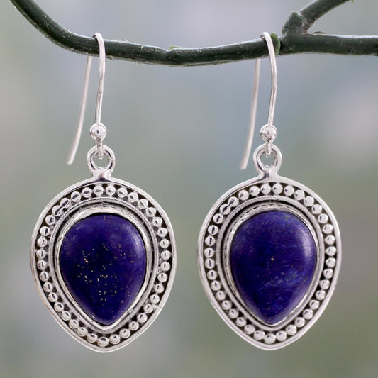 Royal Droplets Artisan Crafted Lapis Lazuli Indian Dangle Earrings