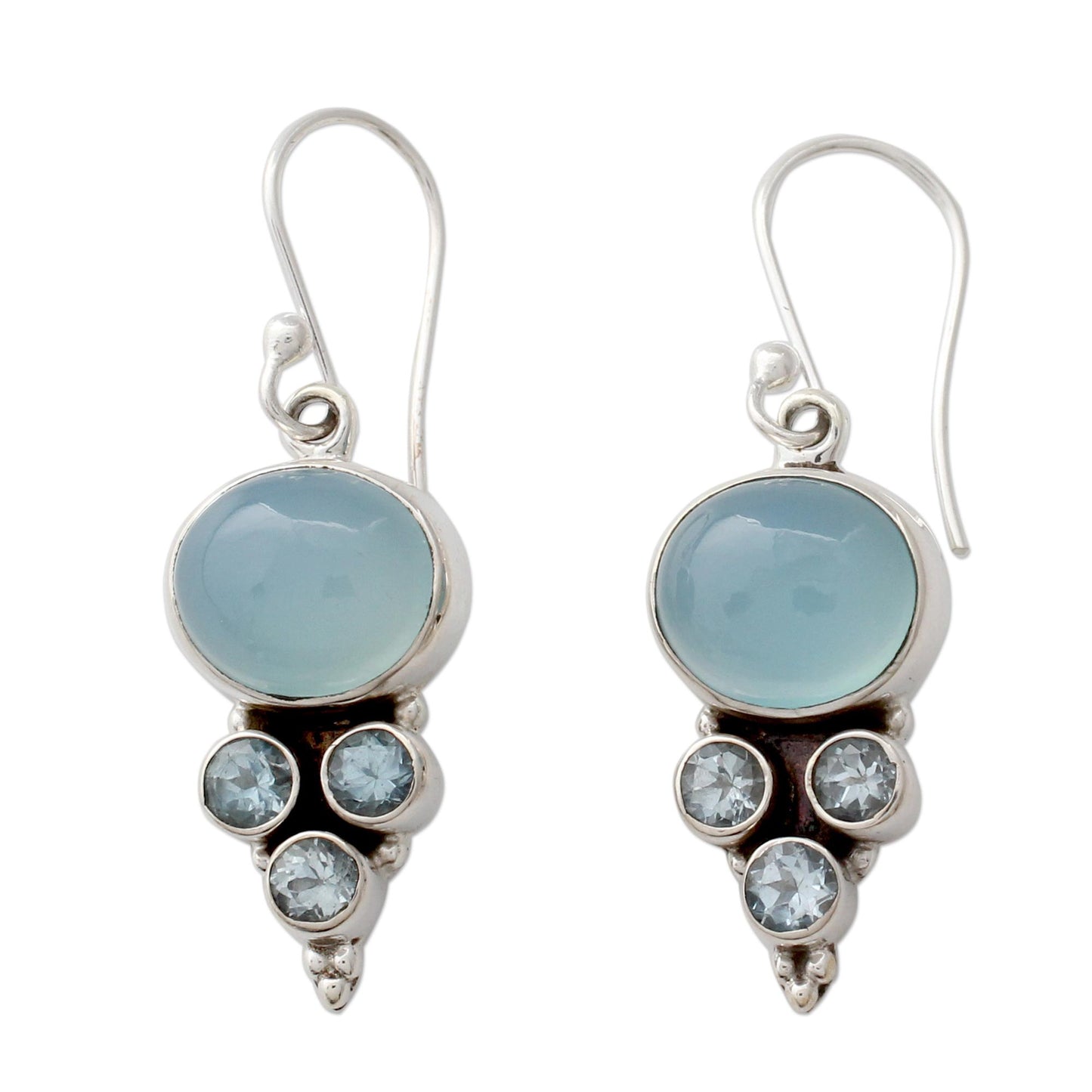 Bubbling Stream Topaz & Chalcedony Silver Earrings