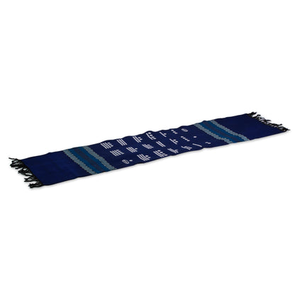 Blue Maya Math Blue Cotton Handwoven Table Runner with Maya Numbers