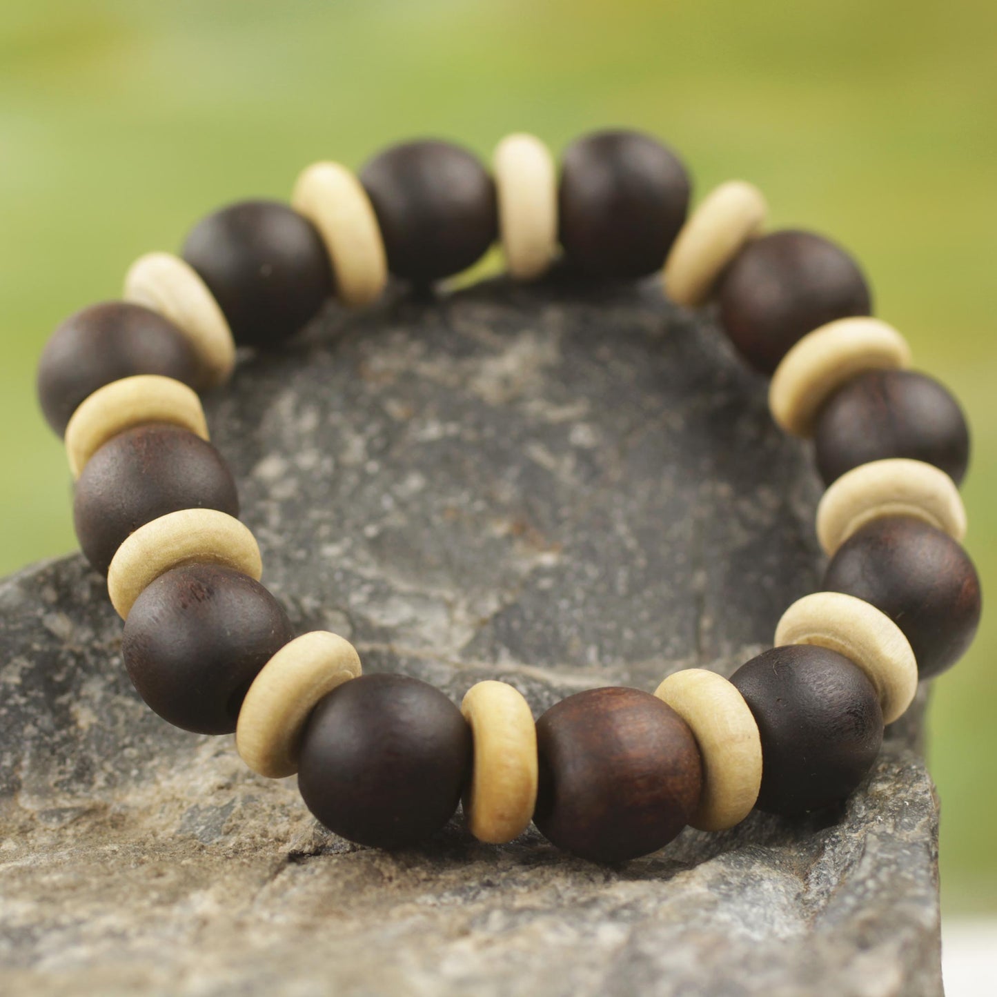 Break Free Handcrafted Stretch Bracelet with Wood Beads