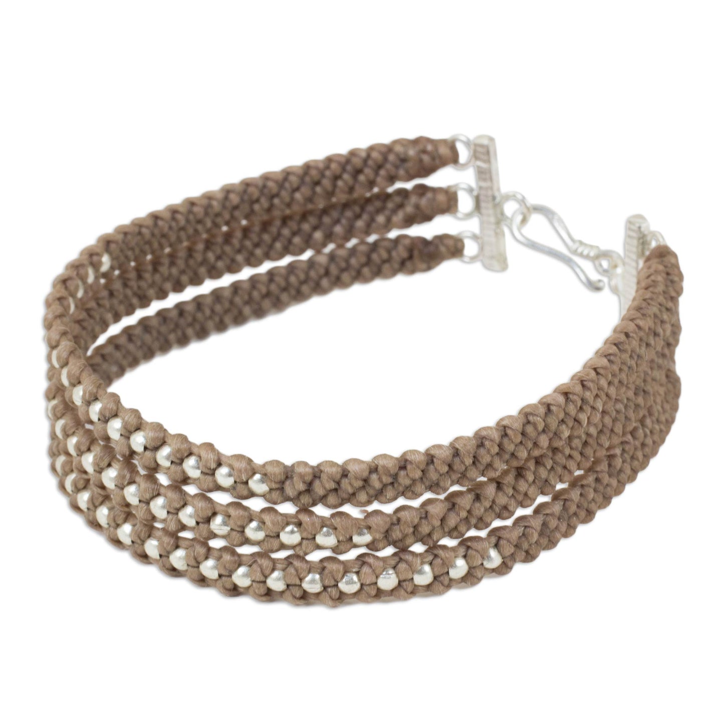 Khaki Moons Artisan Crafted Khaki Wristband Bracelet with Silver Beads