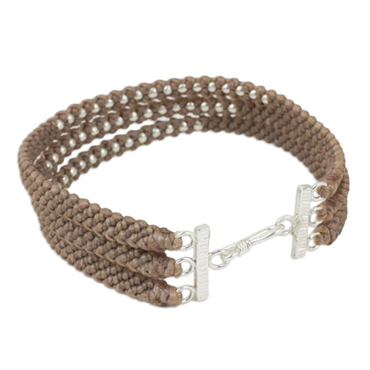 Khaki Moons Artisan Crafted Khaki Wristband Bracelet with Silver Beads