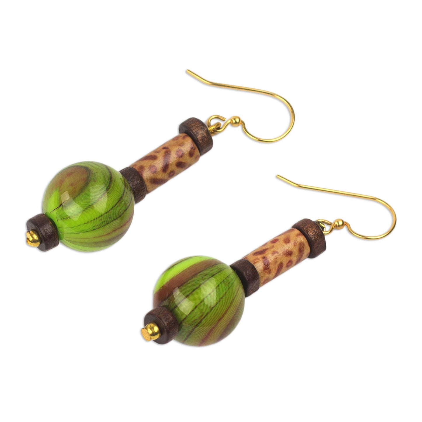 Simplicity Globes Hand Crafted Sese Wood and Upcycled Plastic Dangle Earrings