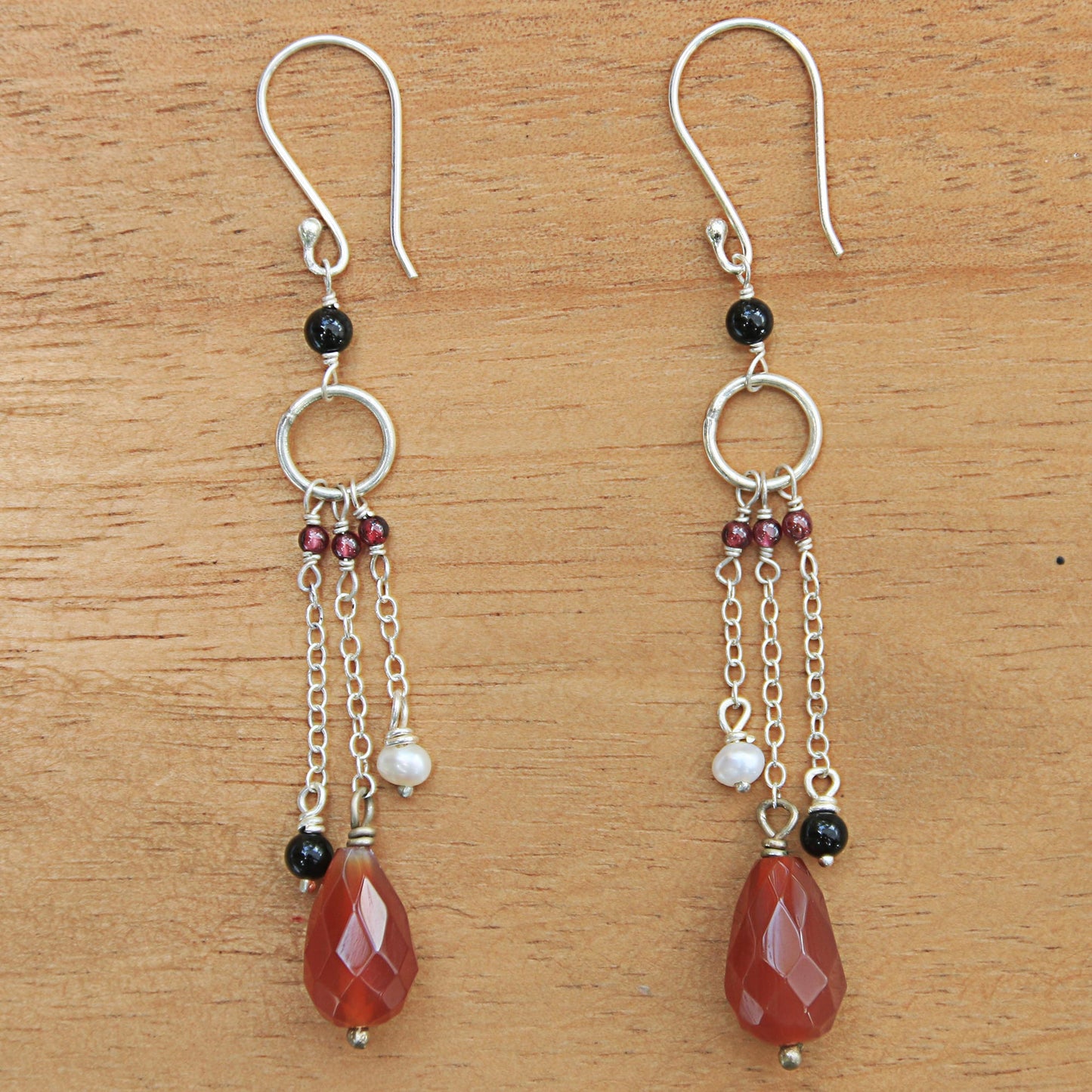 Multi-Gem Pearl & Sterling Silver Earrings