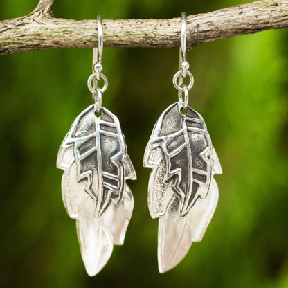 Exotic Leaf Shadows Double Exotic Leaf Earrings Handmade in 925 Sterling Silver