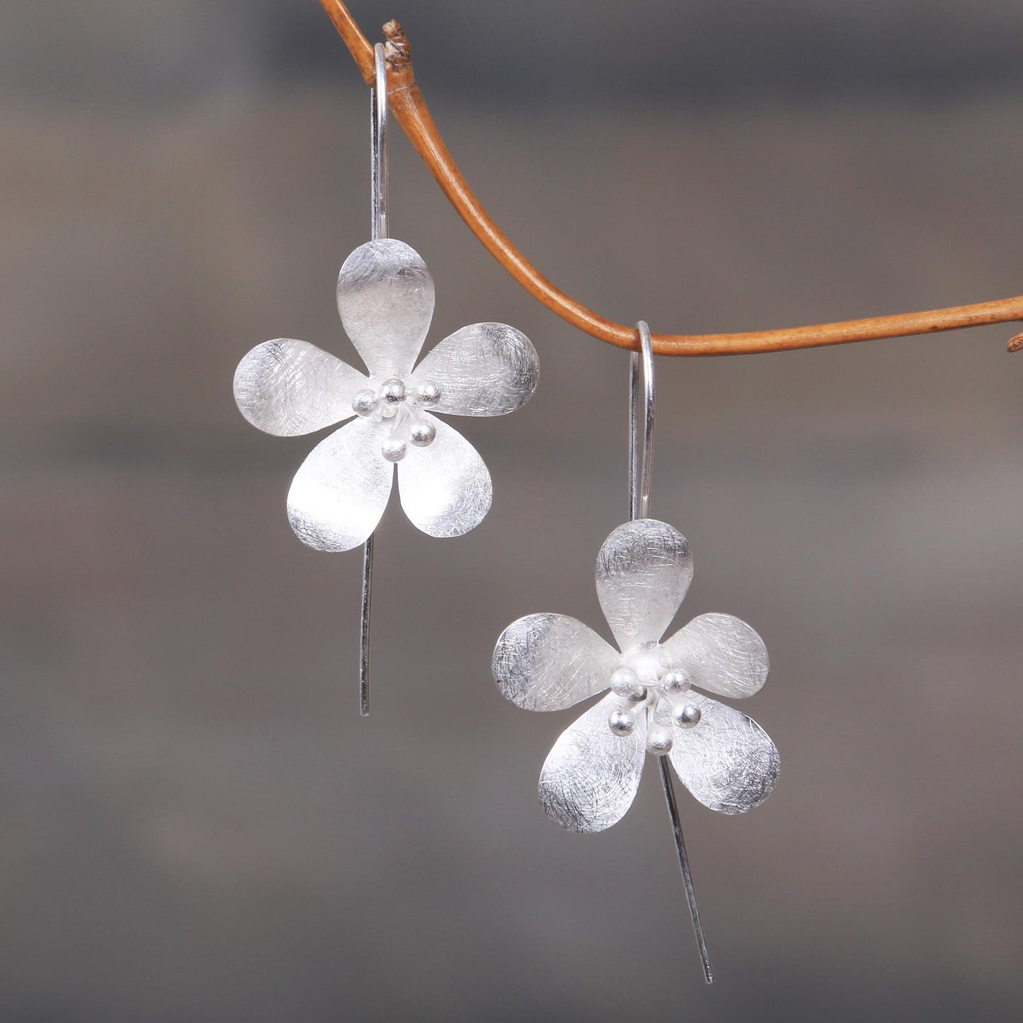 Petal Elegance Silver Dangle Earrings