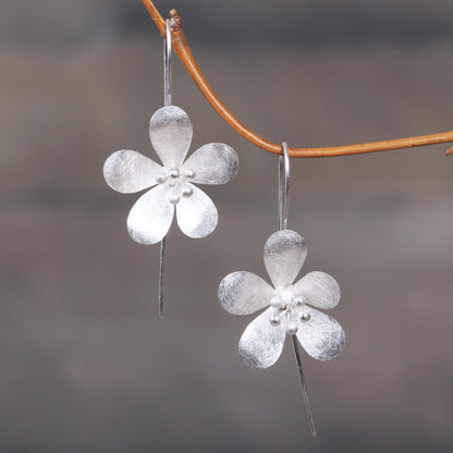 Petal Elegance Silver Dangle Earrings