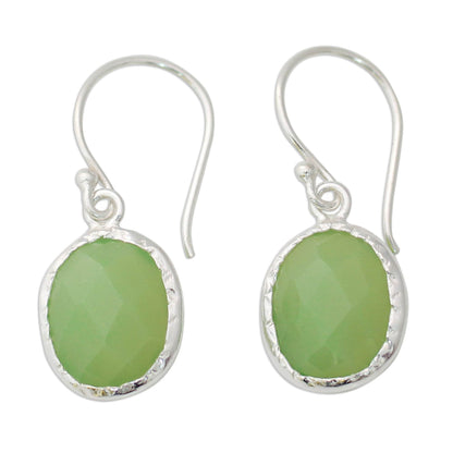 Leafy Beauty Hand Crafted Green Onyx and Sterling Silver Earrings