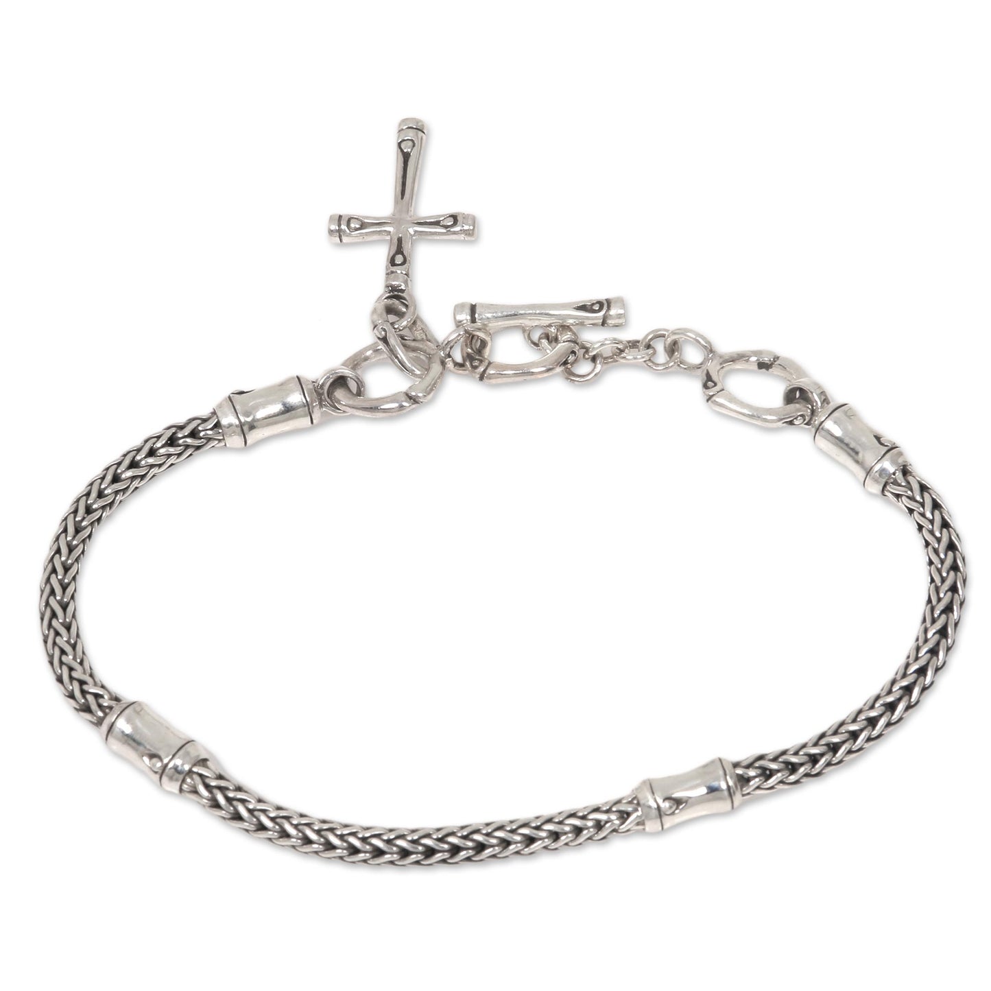 Bamboo Spiritual Hand Crafted Sterling Silver Cross Charm Bracelet from Bali