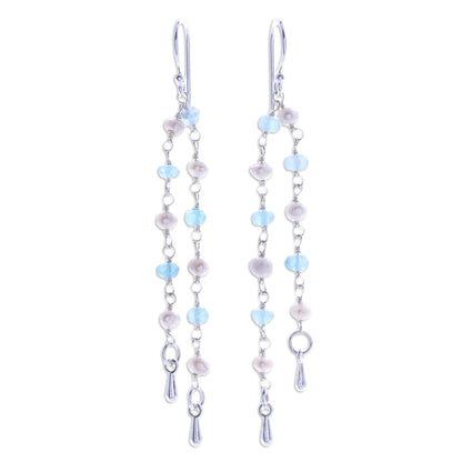 Morning Peace Handmade Apatite and Cultured Pearl Dangle Earrings