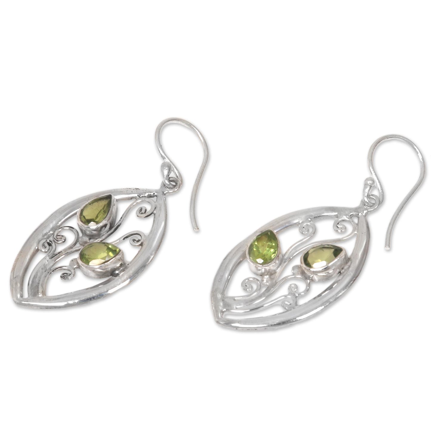 Paradise Leaves Artisan Crafted Sterling Silver Leaf Earrings with Peridot