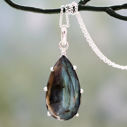 Dusky Droplet Fair Trade Labradorite and Sterling Silver Pendant Necklace