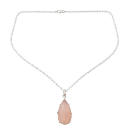 Rose Droplet Hand Crafted Pink Chalcedony and Sterling Silver Necklace