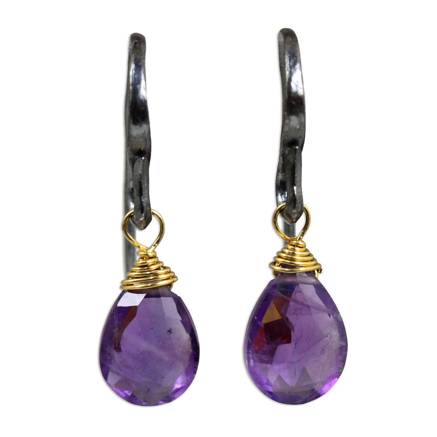 Morning Bright Handmade Gold Accented Amethyst Dangle Earrings