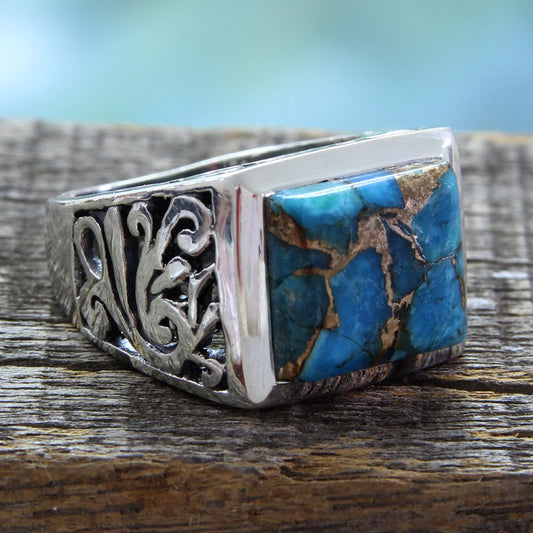 Fascination Hand Crafted Sterling Silver Composite Turquoise Ring