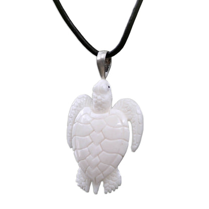 White Turtle Cow Bone Pendant Necklace